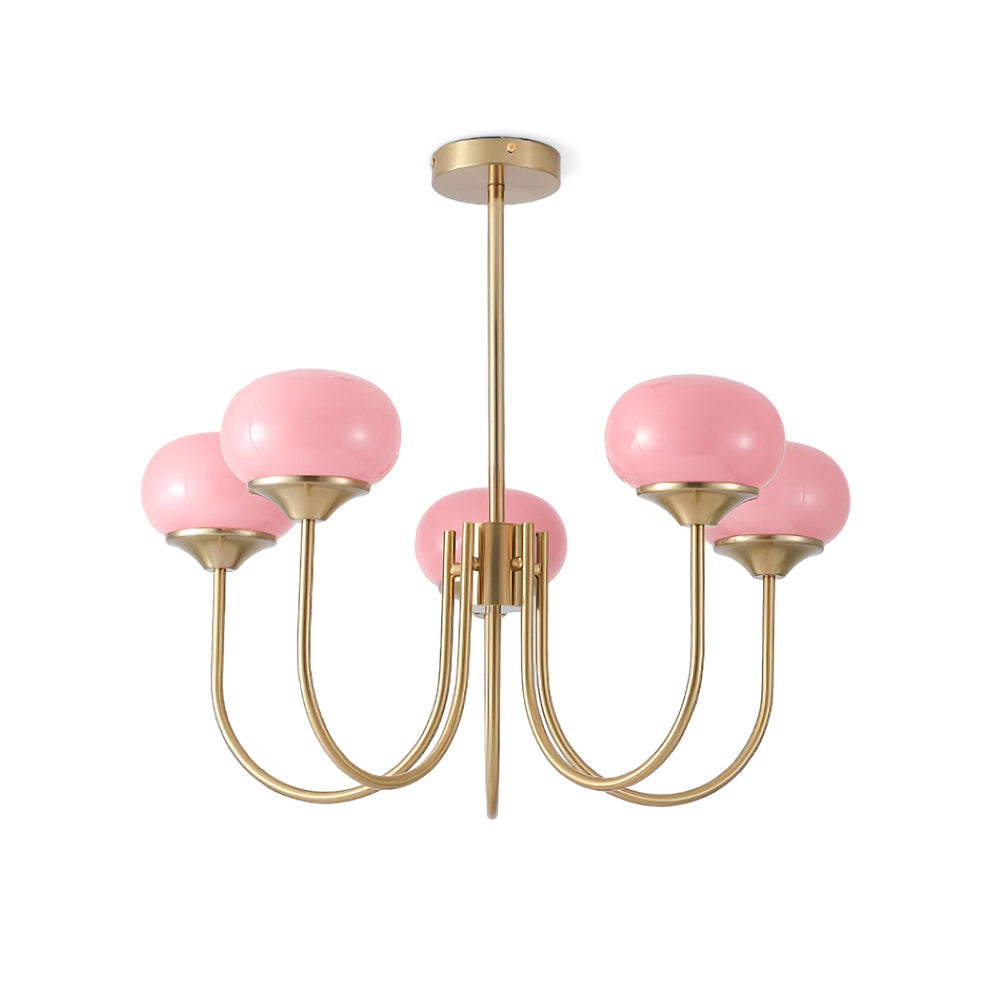 Aurevella | Lampadario Moderno Glam con Paralumi in Vetro Rosa per Spazi di Ristorazione e Camera da Letto