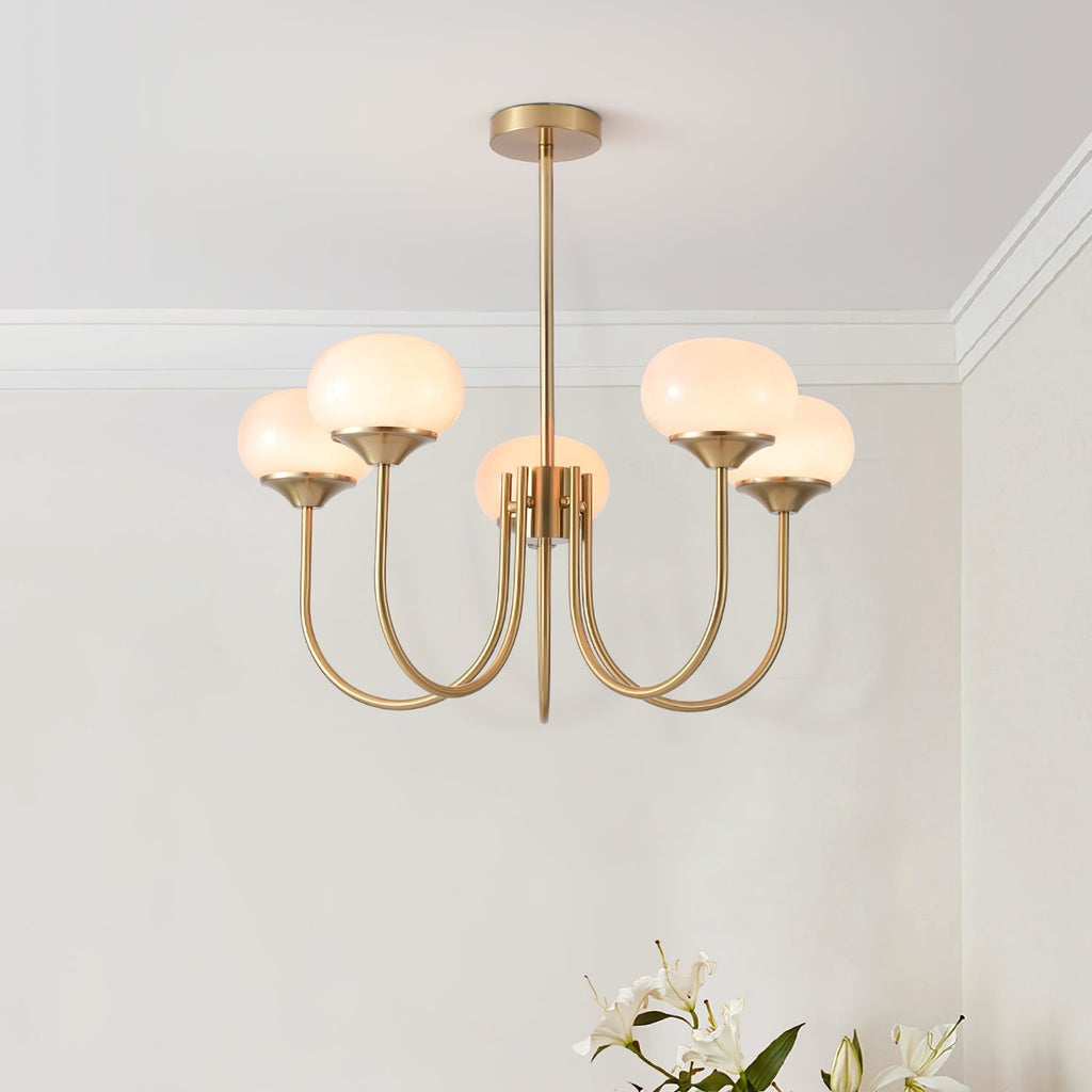Aurevella | Lampadario Moderno Glam con Paralumi in Vetro Rosa per Spazi di Ristorazione e Camera da Letto