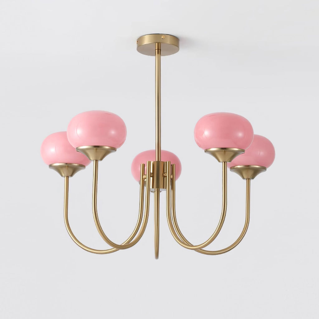 Aurevella | Lampadario Moderno Glam con Paralumi in Vetro Rosa per Spazi di Ristorazione e Camera da Letto