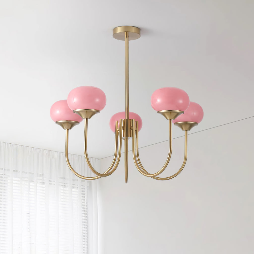 Aurevella | Lampadario Moderno Glam con Paralumi in Vetro Rosa per Spazi di Ristorazione e Camera da Letto