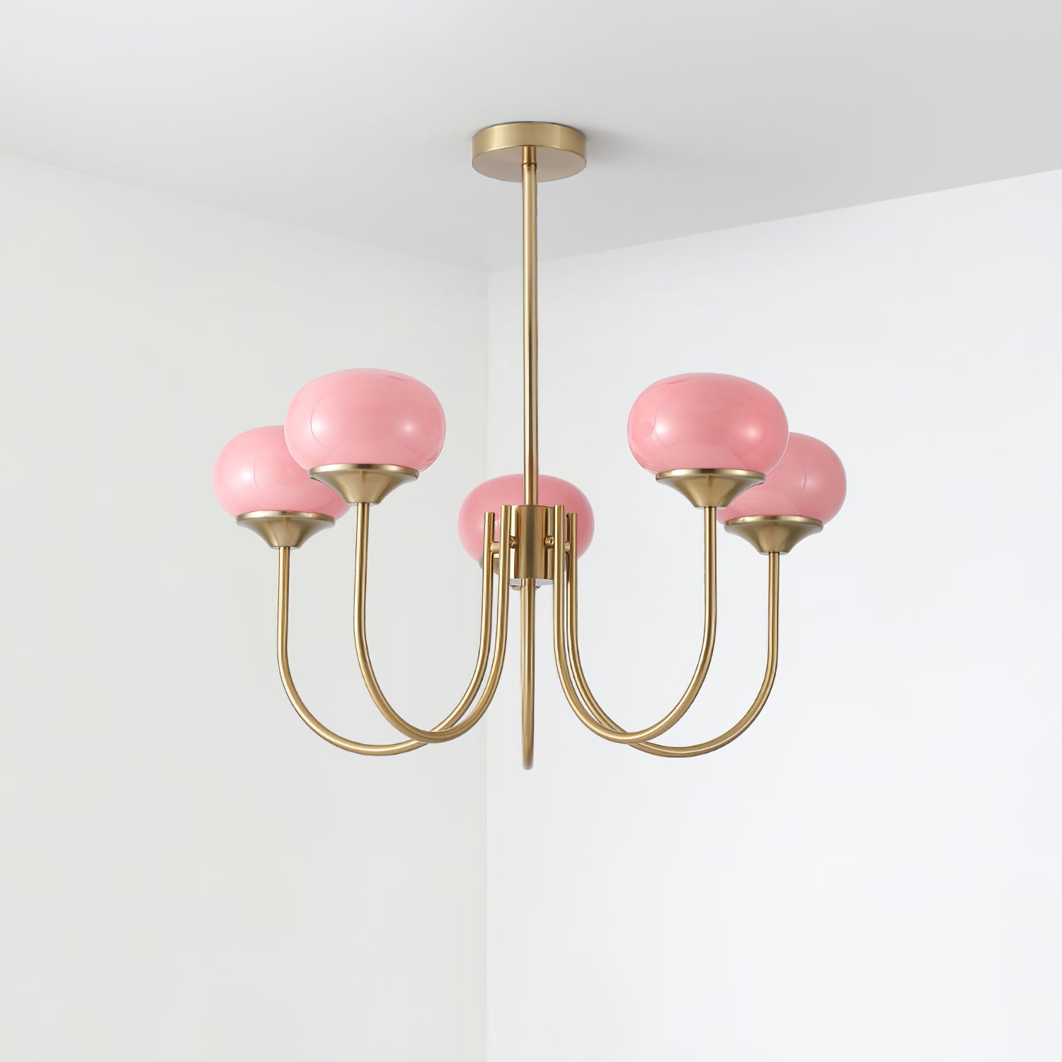 Aurevella | Lampadario Moderno Glam con Paralumi in Vetro Rosa per Spazi di Ristorazione e Camera da Letto