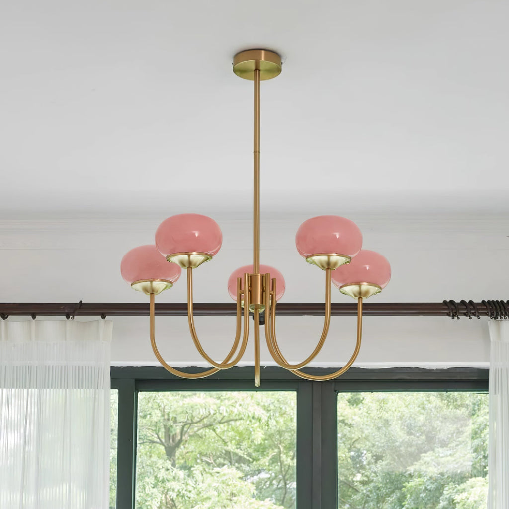 Aurevella | Lampadario Moderno Glam con Paralumi in Vetro Rosa per Spazi di Ristorazione e Camera da Letto
