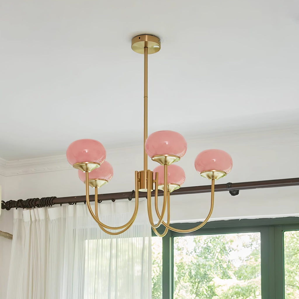 Aurevella | Lampadario Moderno Glam con Paralumi in Vetro Rosa per Spazi di Ristorazione e Camera da Letto