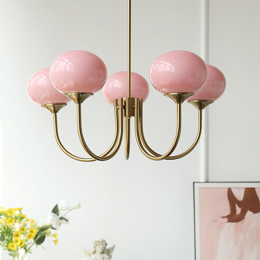 Aurevella | Lampadario Moderno Glam con Paralumi in Vetro Rosa per Spazi di Ristorazione e Camera da Letto