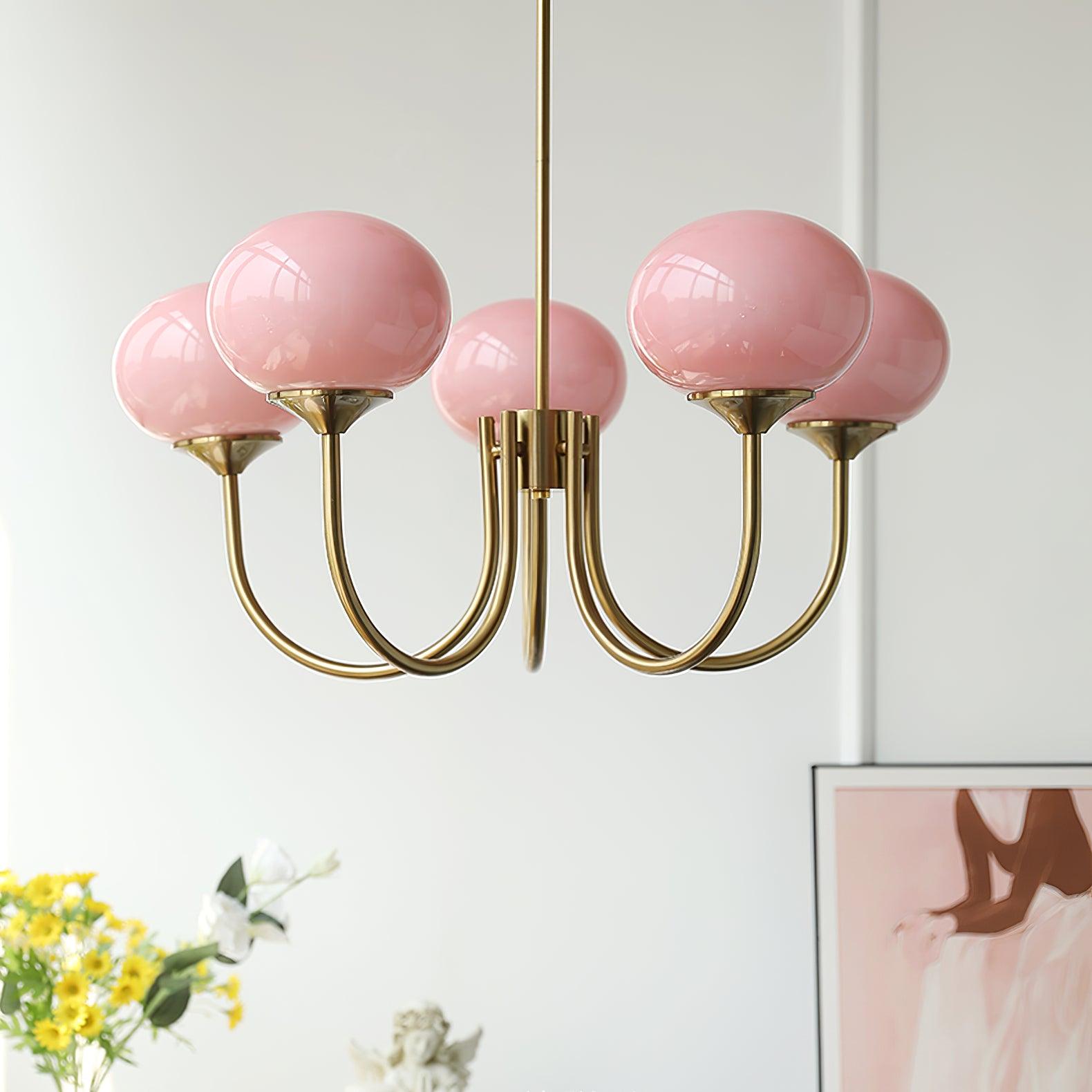 Aurevella | Lampadario Moderno Glam con Paralumi in Vetro Rosa per Spazi di Ristorazione e Camera da Letto