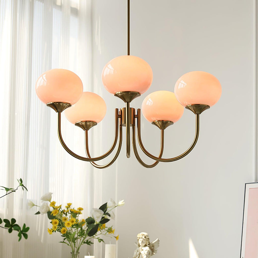 Aurevella | Lampadario Moderno Glam con Paralumi in Vetro Rosa per Spazi di Ristorazione e Camera da Letto