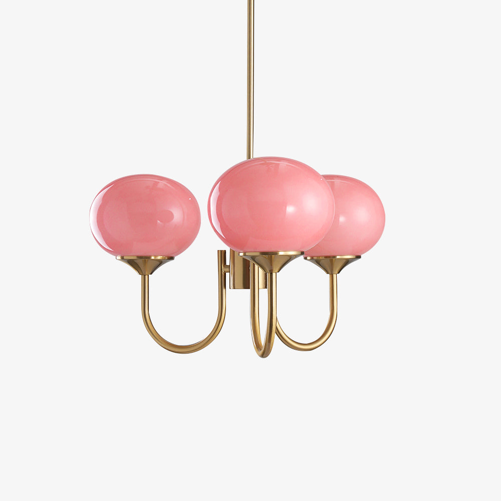 Aurevella | Lampadario Moderno Glam con Paralumi in Vetro Rosa per Spazi di Ristorazione e Camera da Letto