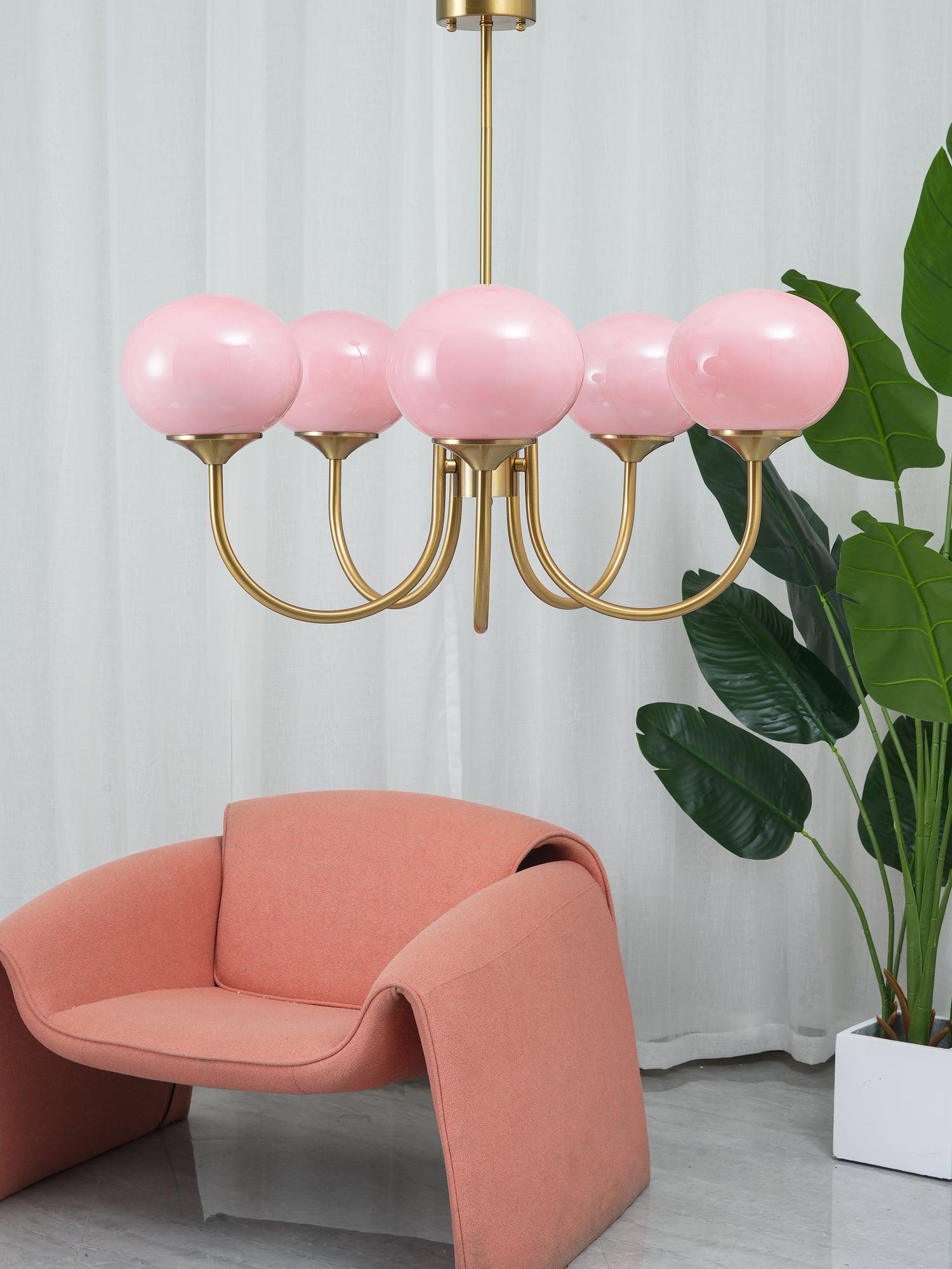 Aurevella | Lampadario Moderno Glam con Paralumi in Vetro Rosa per Spazi di Ristorazione e Camera da Letto