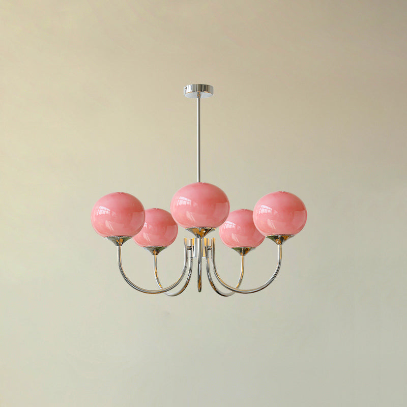Aurevella | Lampadario Moderno Glam con Paralumi in Vetro Rosa per Spazi di Ristorazione e Camera da Letto