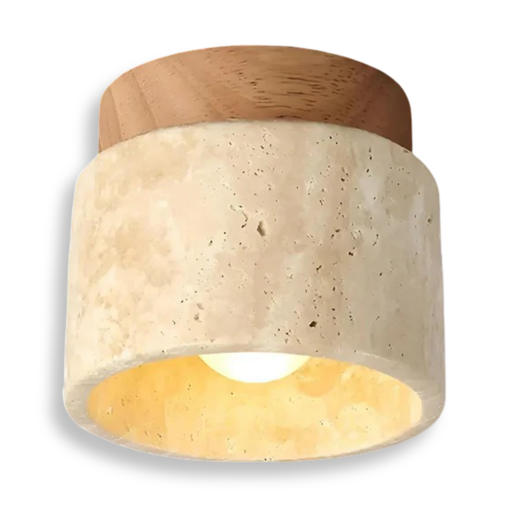 MarWood – Lampada da soffitto in Travertino con Spot Incassato in Marmo e Legno