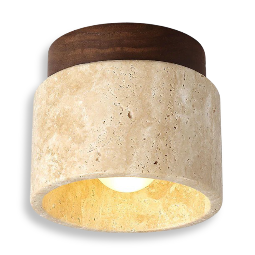 MarWood – Lampada da soffitto in Travertino con Spot Incassato in Marmo e Legno