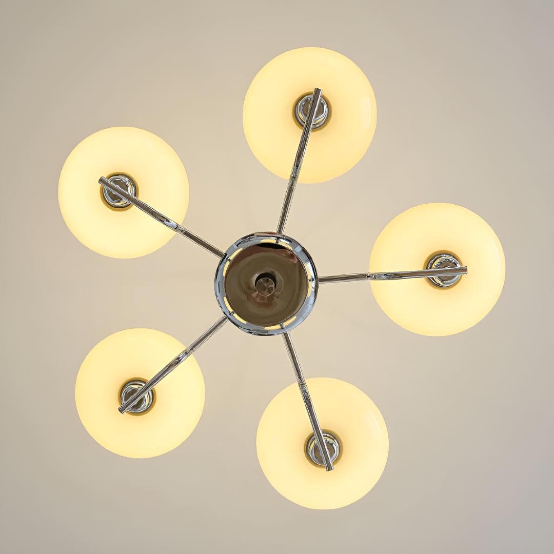 Lampadario in Stile Mid Century con Paralumi in Vetro
