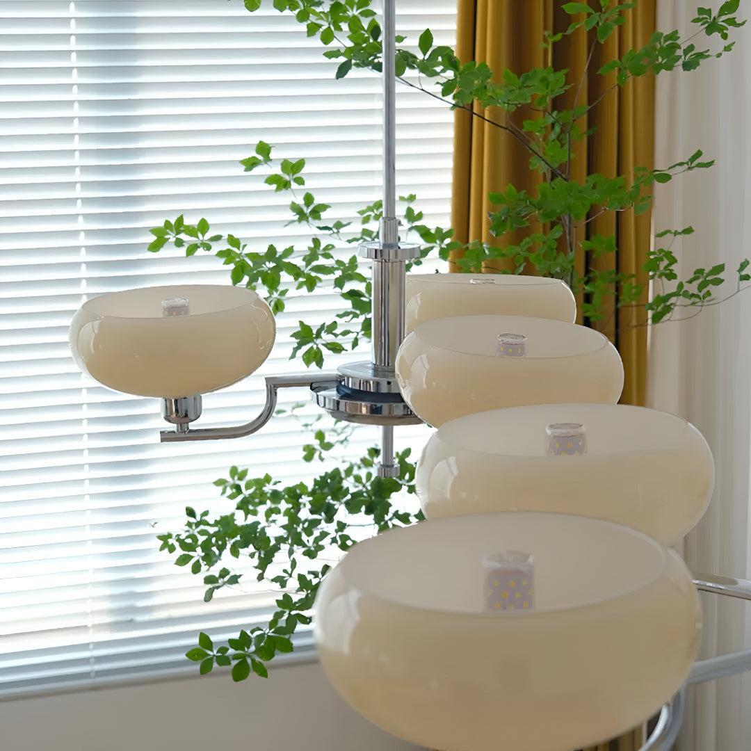 Lampadario in Stile Mid Century con Paralumi in Vetro