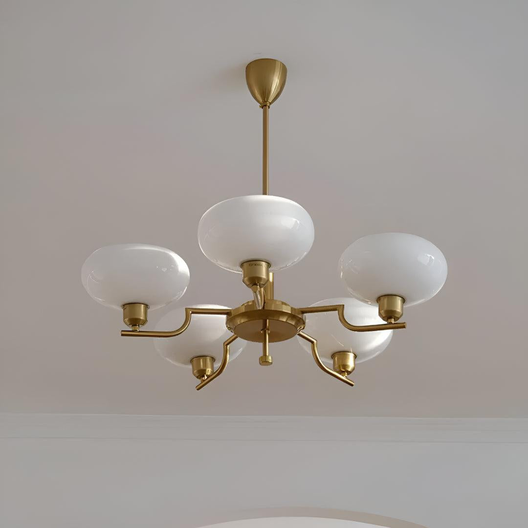 Lampadario in Stile Mid Century con Paralumi in Vetro