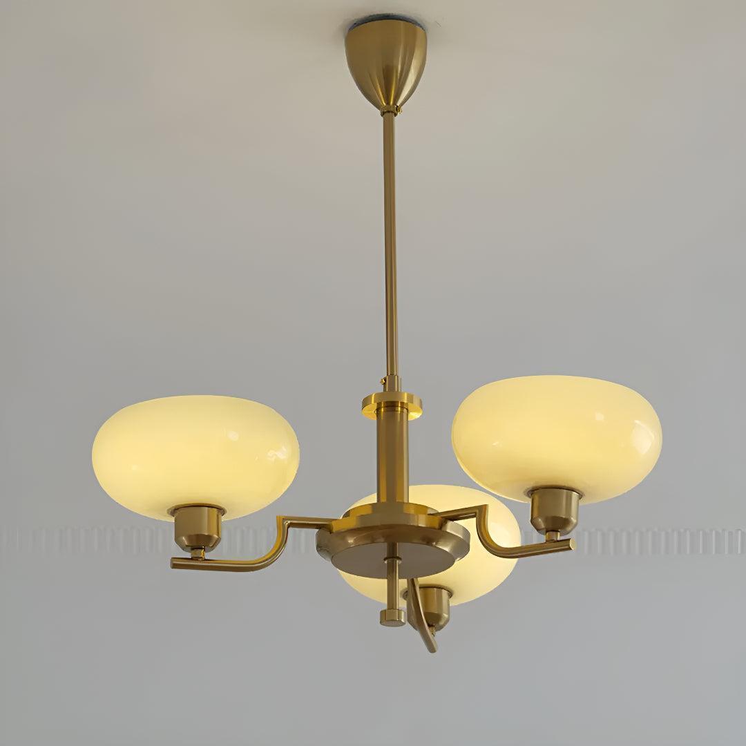 Lampadario in Stile Mid Century con Paralumi in Vetro