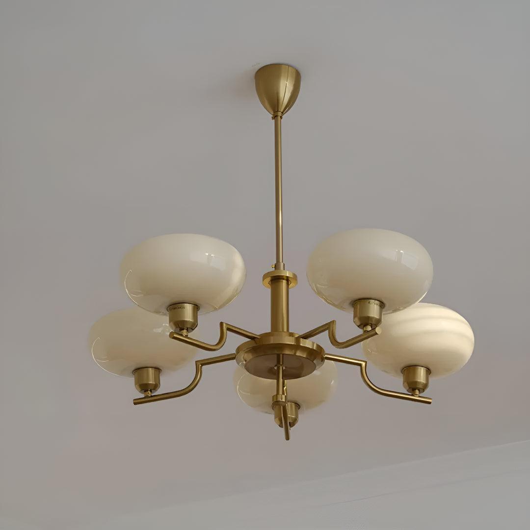 Lampadario in Stile Mid Century con Paralumi in Vetro