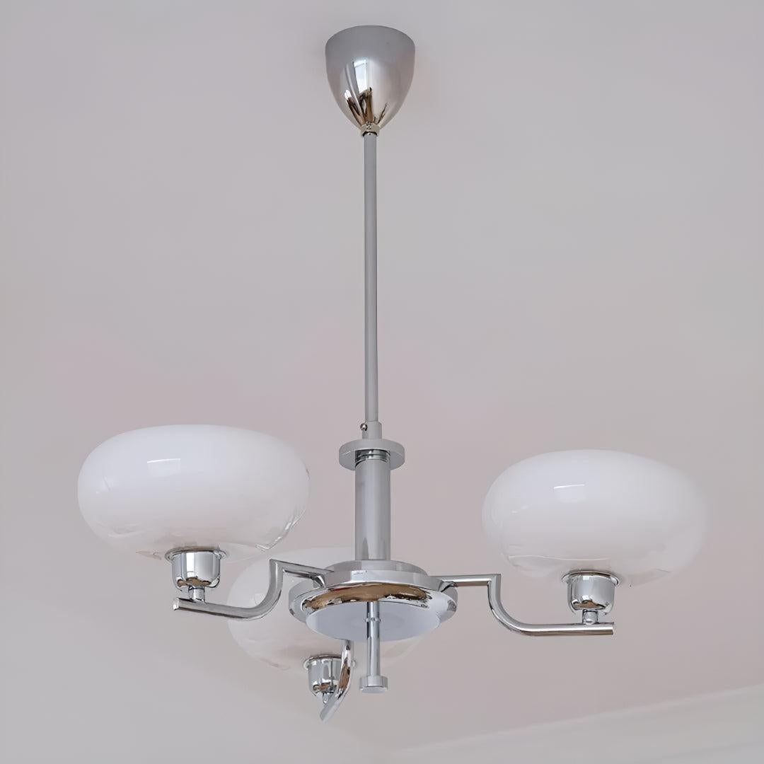 Lampadario in Stile Mid Century con Paralumi in Vetro