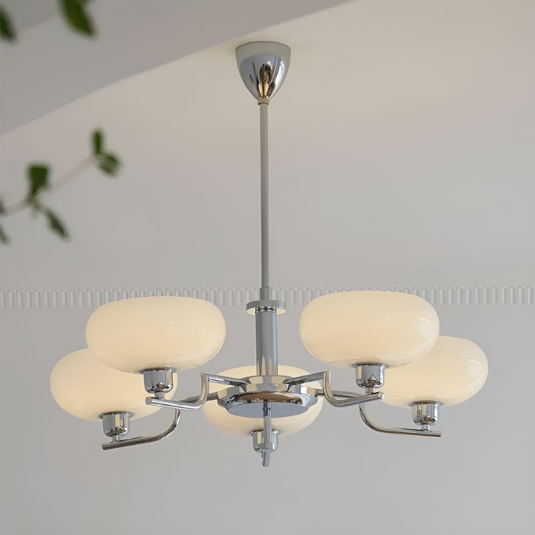 Lampadario in Stile Mid Century con Paralumi in Vetro