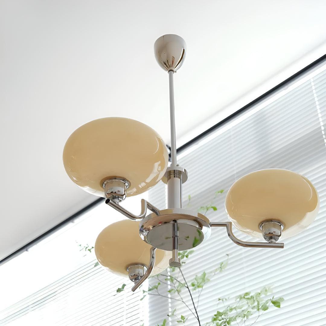 Lampadario in Stile Mid Century con Paralumi in Vetro