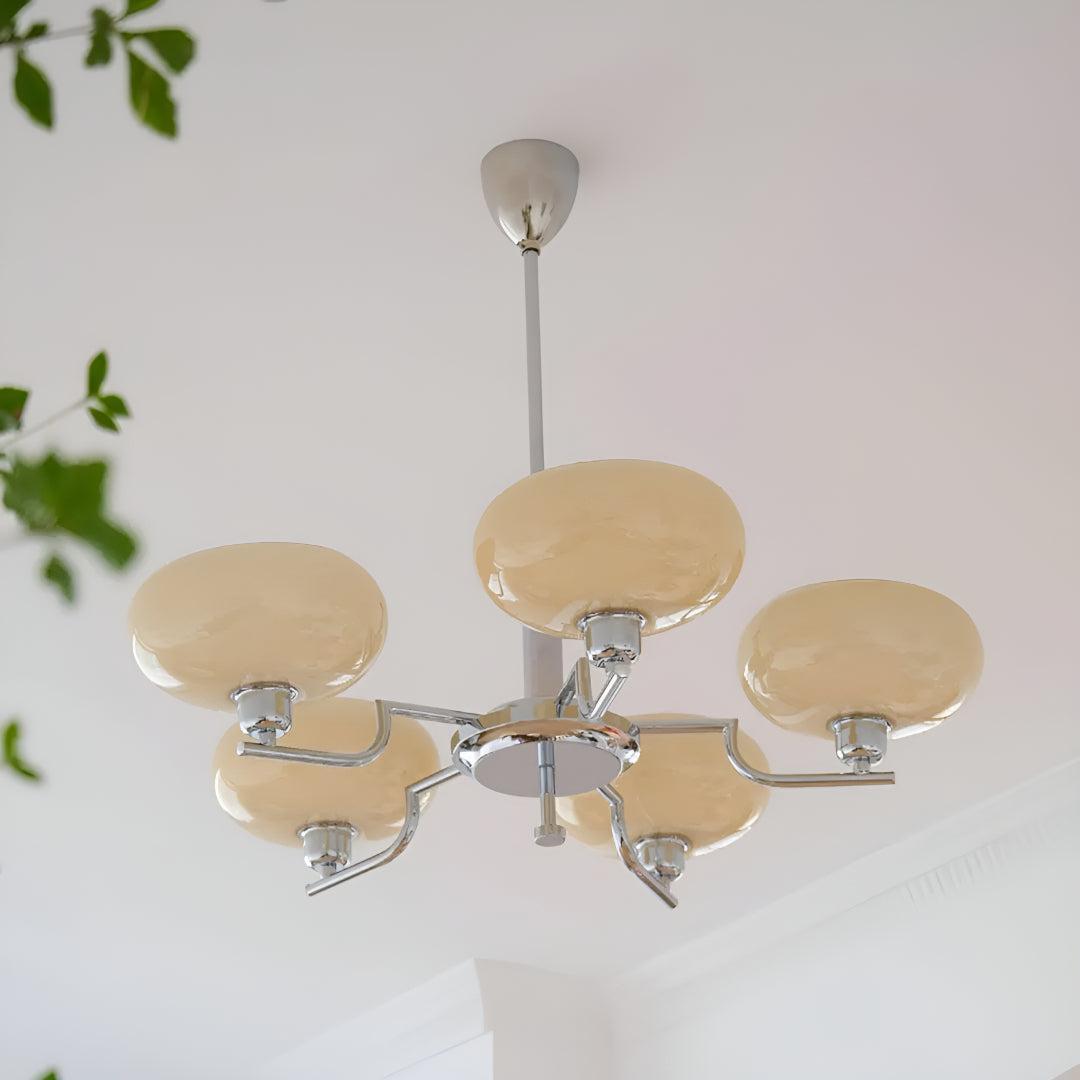 Lampadario in Stile Mid Century con Paralumi in Vetro