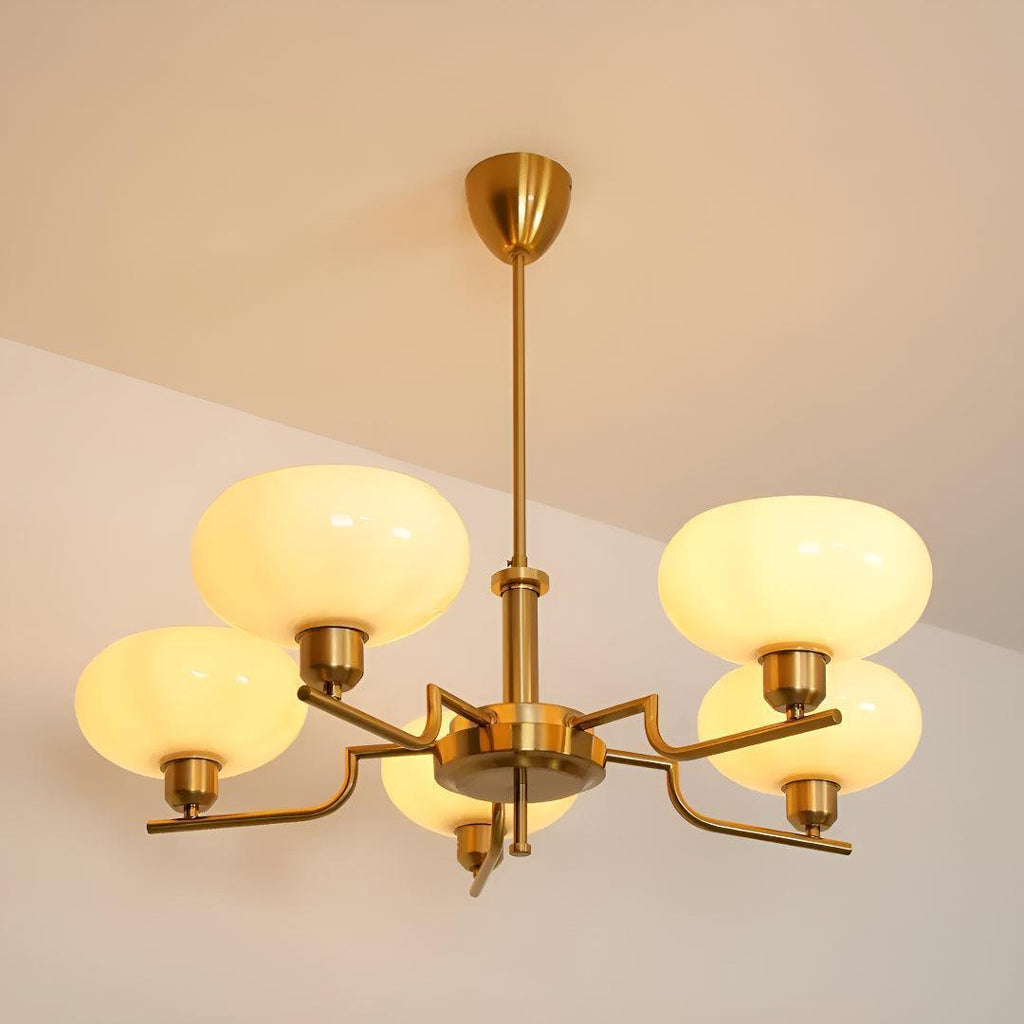 Lampadario in Stile Mid Century con Paralumi in Vetro