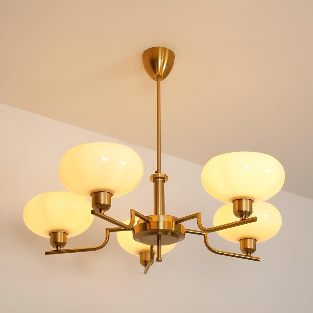Lampadario in Stile Mid Century con Paralumi in Vetro