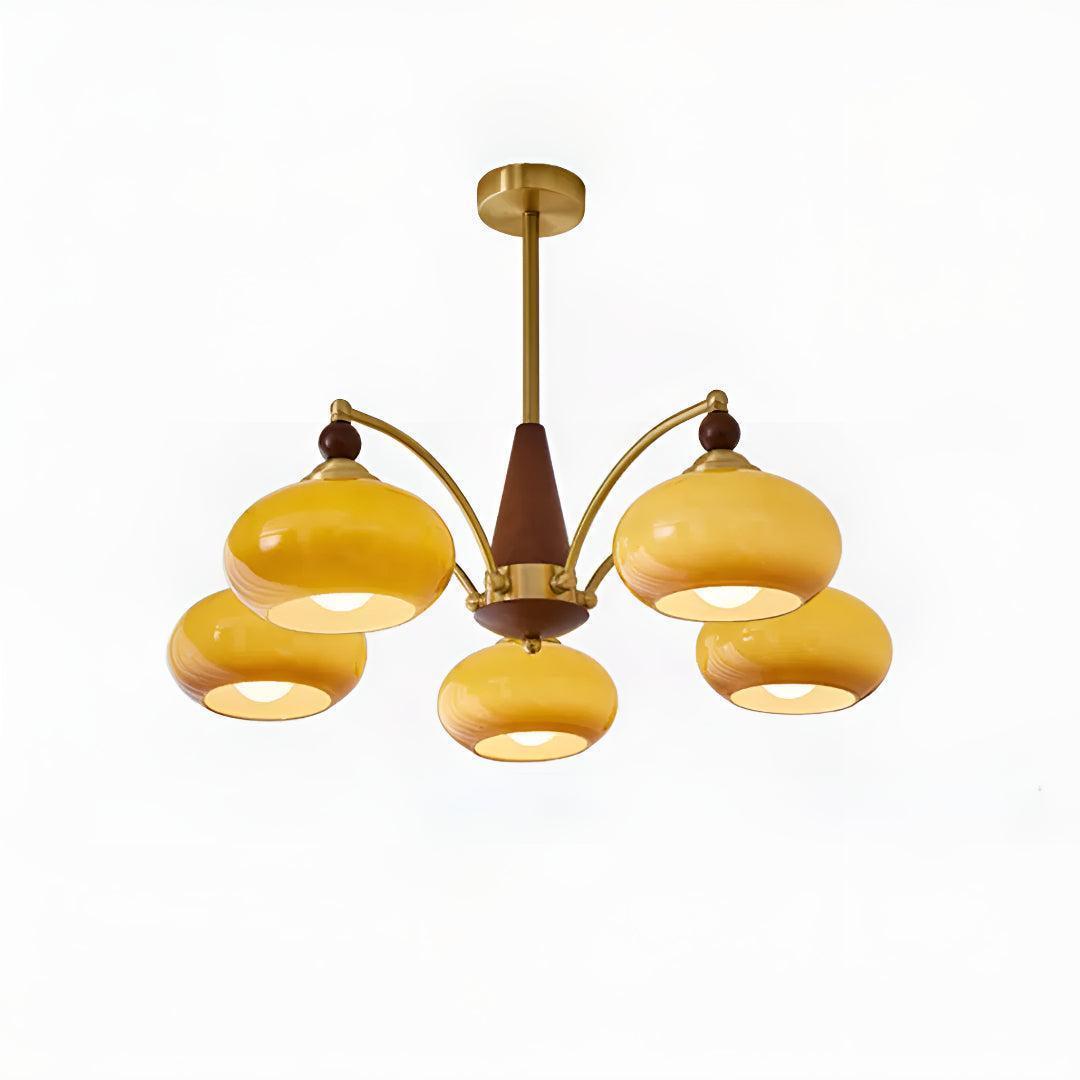 Lampadario Mid Century con Paralumi in Vetro per Sala da Pranzo