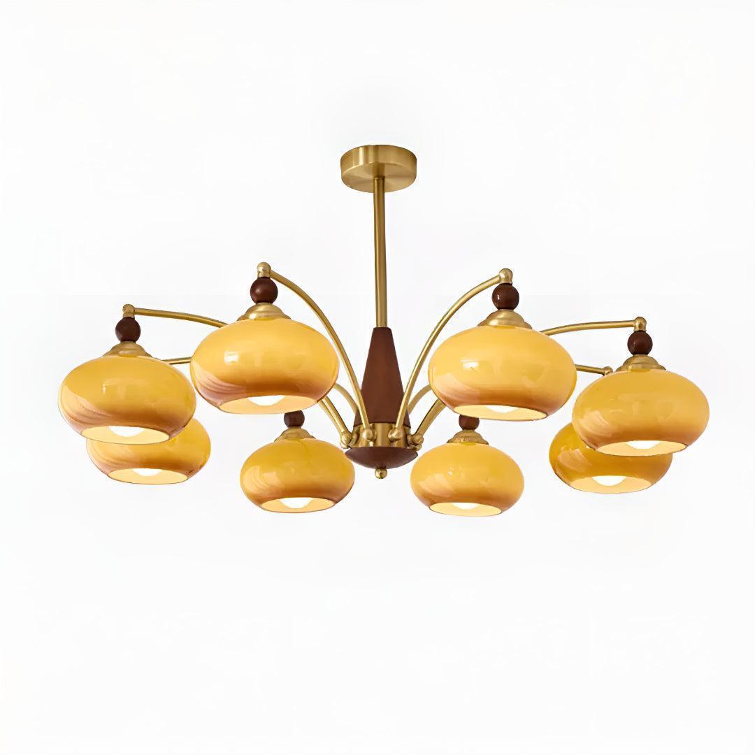 Lampadario Mid Century con Paralumi in Vetro per Sala da Pranzo