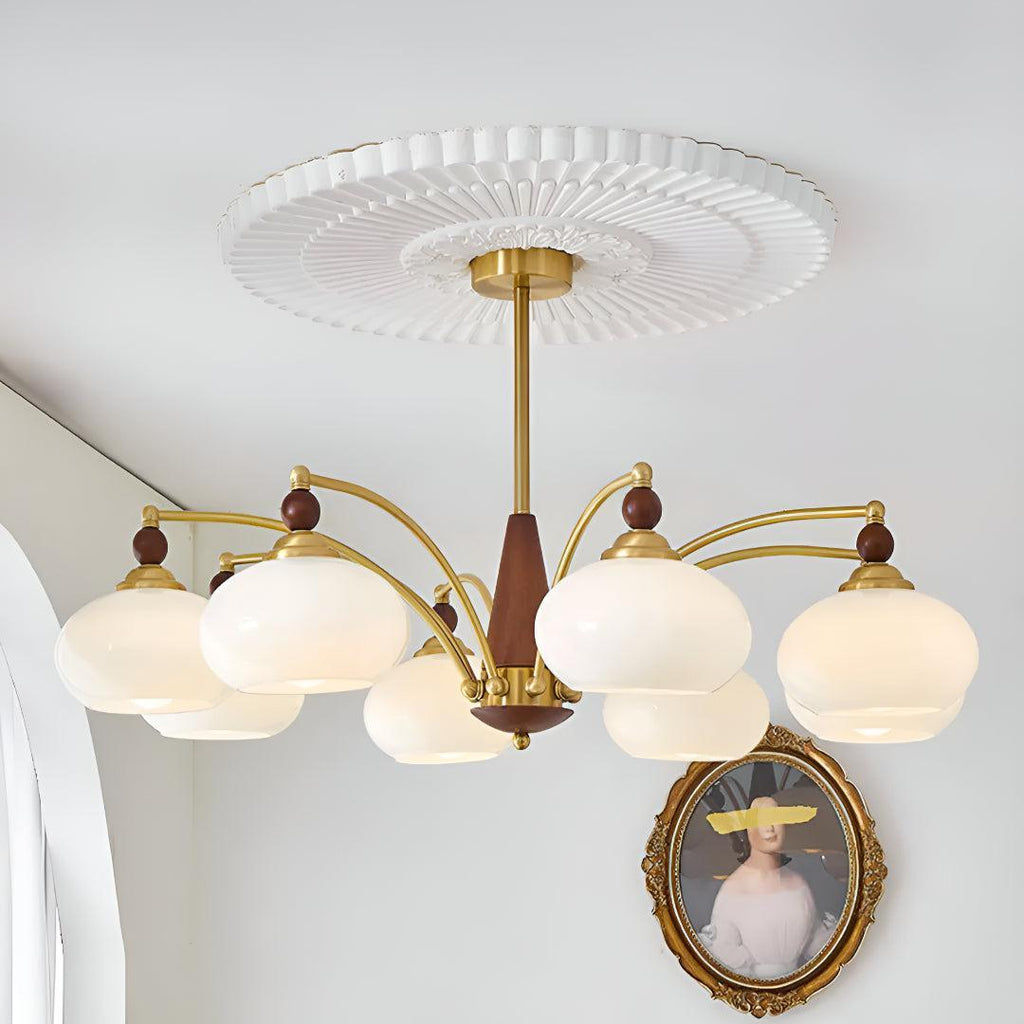 Lampadario Mid Century con Paralumi in Vetro per Sala da Pranzo