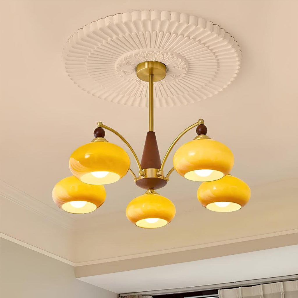 Lampadario Mid Century con Paralumi in Vetro per Sala da Pranzo