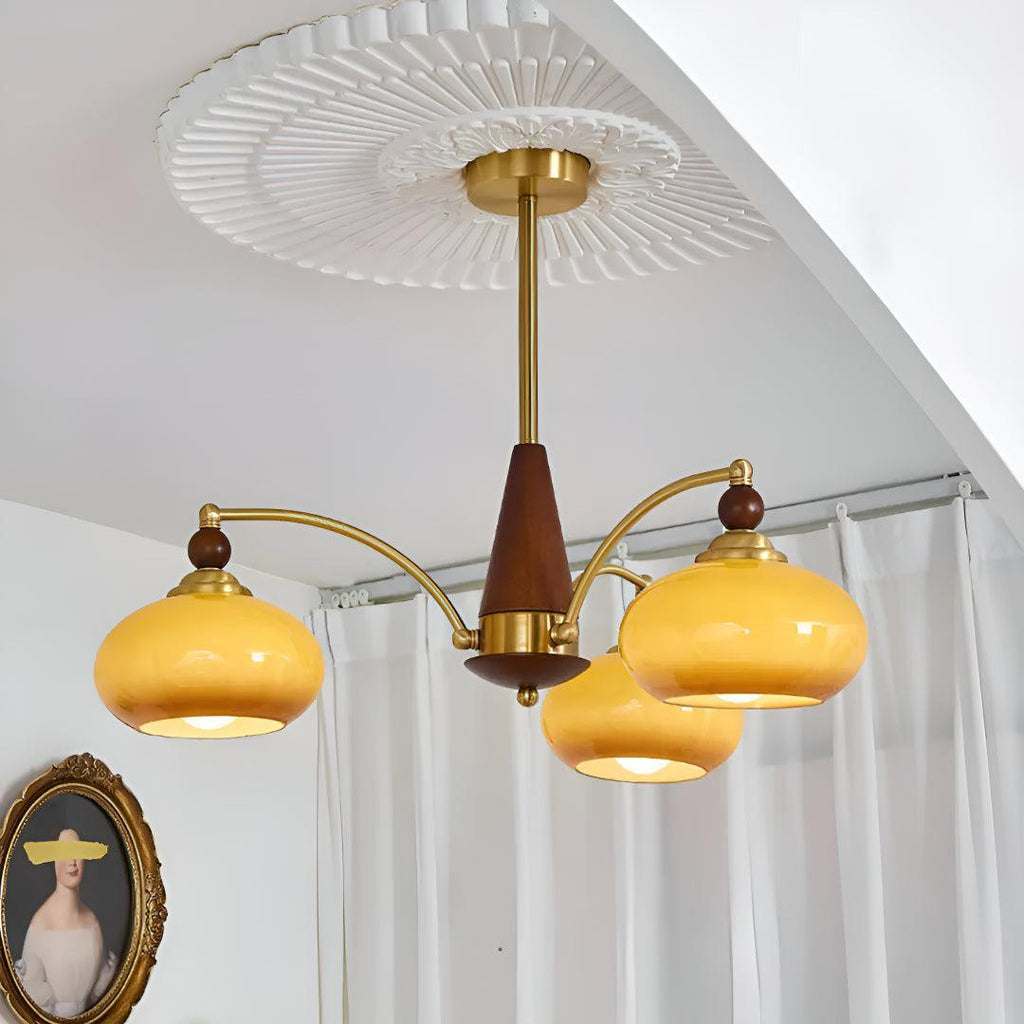 Lampadario Mid Century con Paralumi in Vetro per Sala da Pranzo