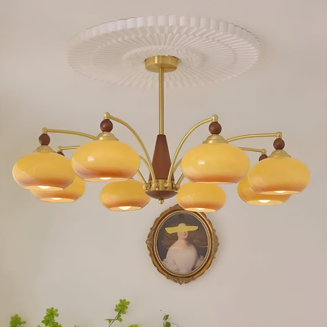 Lampadario Mid Century con Paralumi in Vetro per Sala da Pranzo