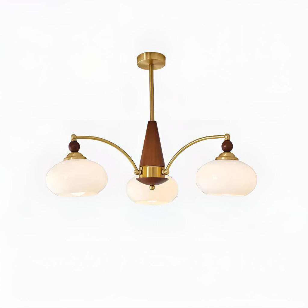 Lampadario Mid Century con Paralumi in Vetro per Sala da Pranzo