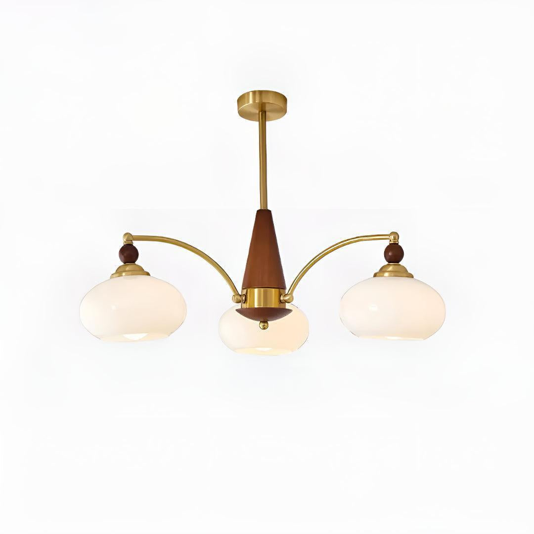 Lampadario Mid Century con Paralumi in Vetro per Sala da Pranzo
