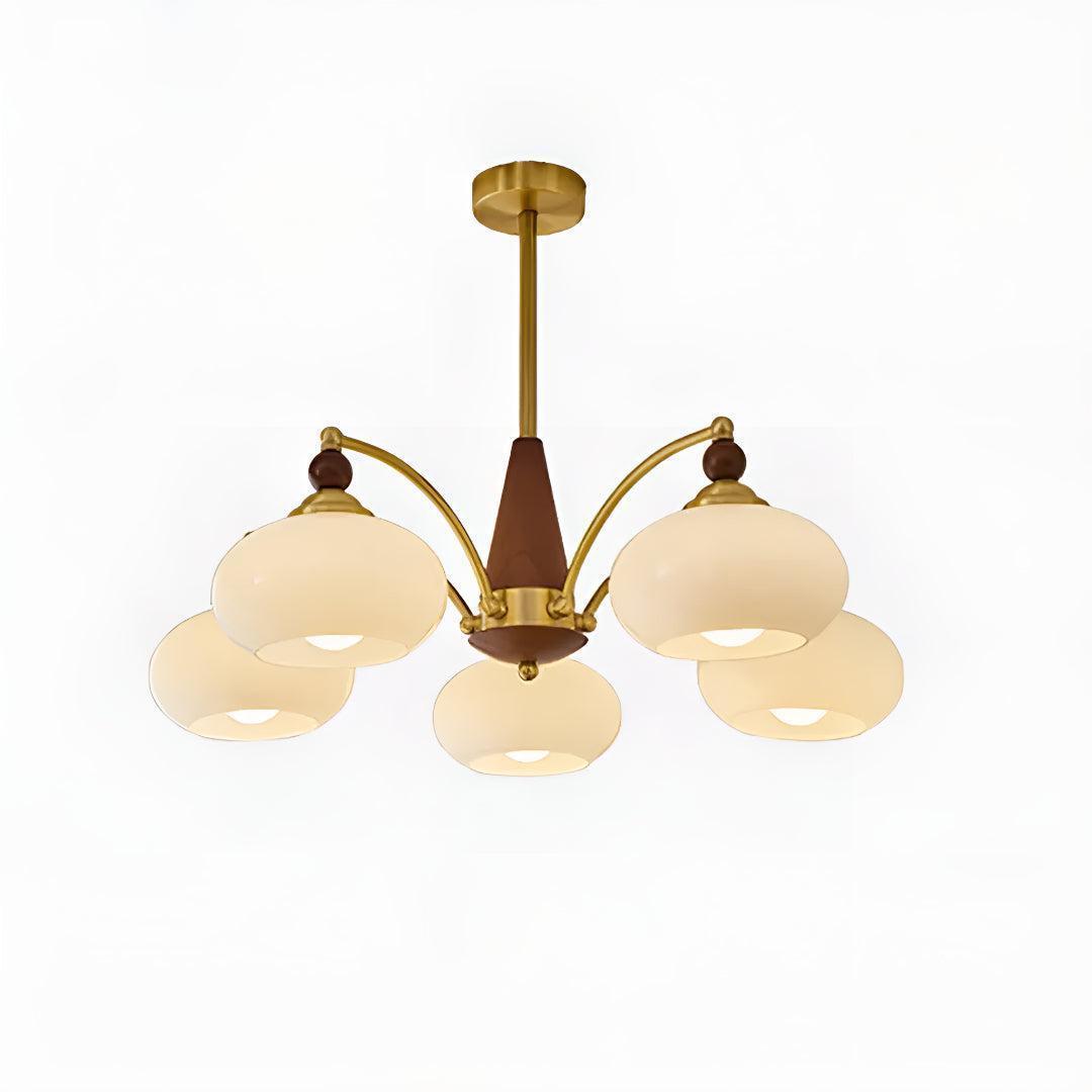 Lampadario Mid Century con Paralumi in Vetro per Sala da Pranzo