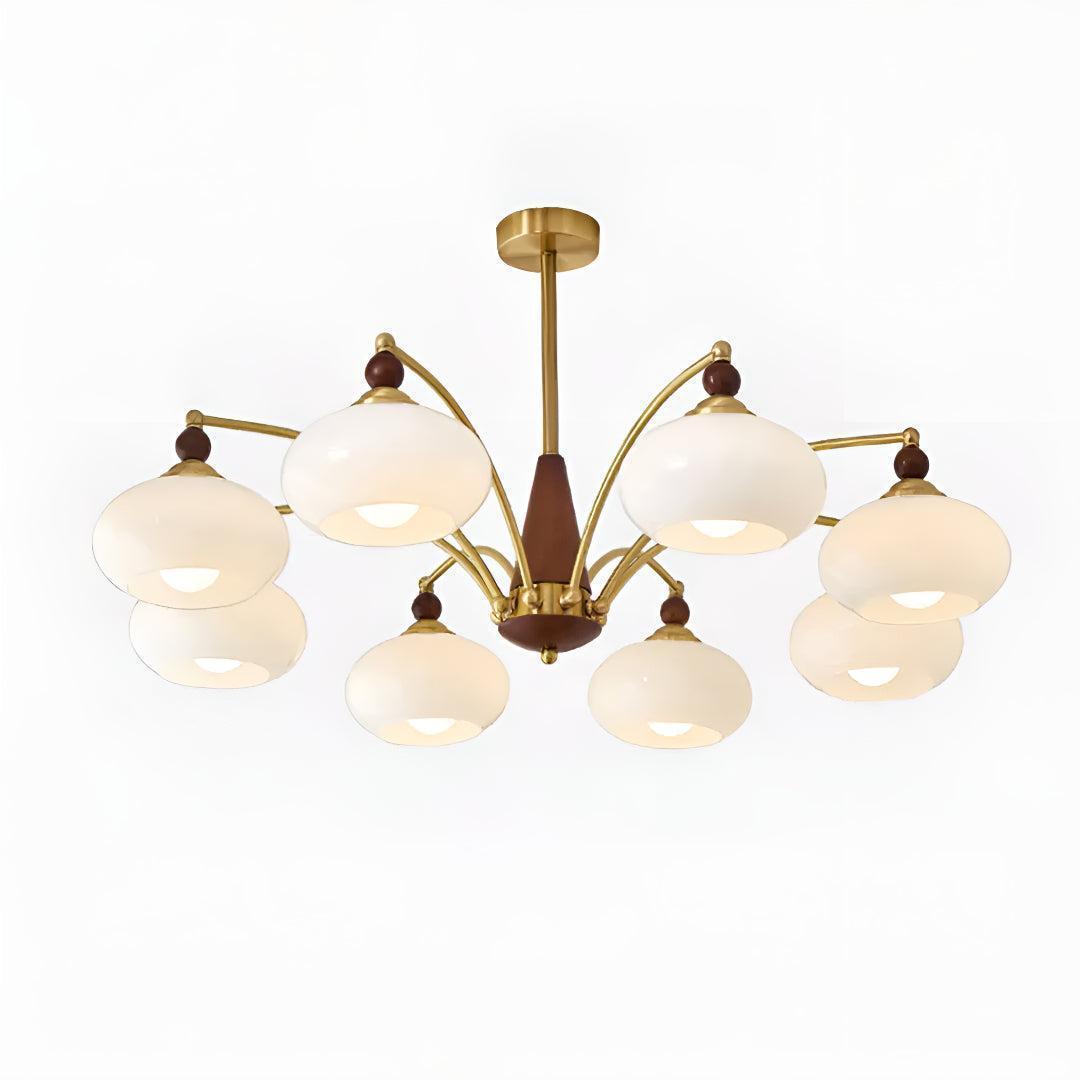 Lampadario Mid Century con Paralumi in Vetro per Sala da Pranzo