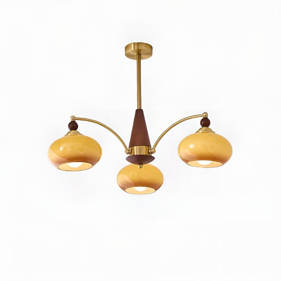 Lampadario Mid Century con Paralumi in Vetro per Sala da Pranzo