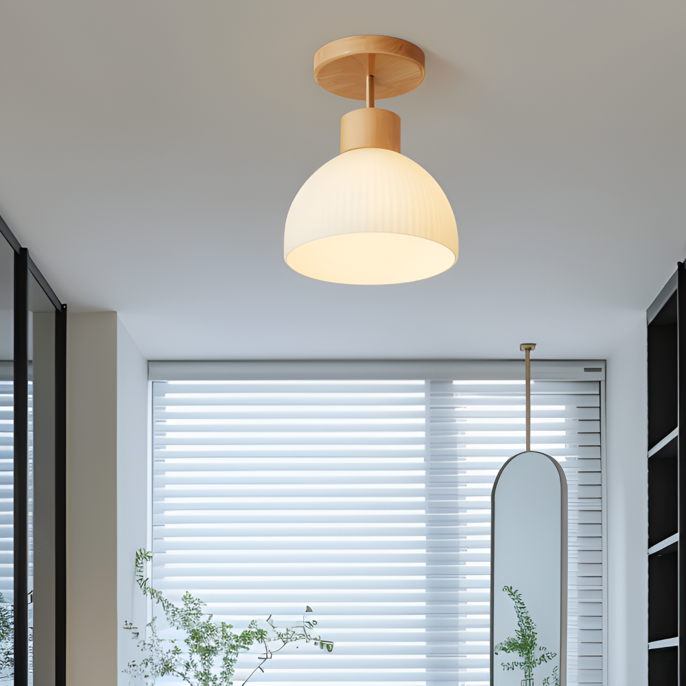 LjusAisle – Lampada da soffitto LED a righe nordica in vetro e legno