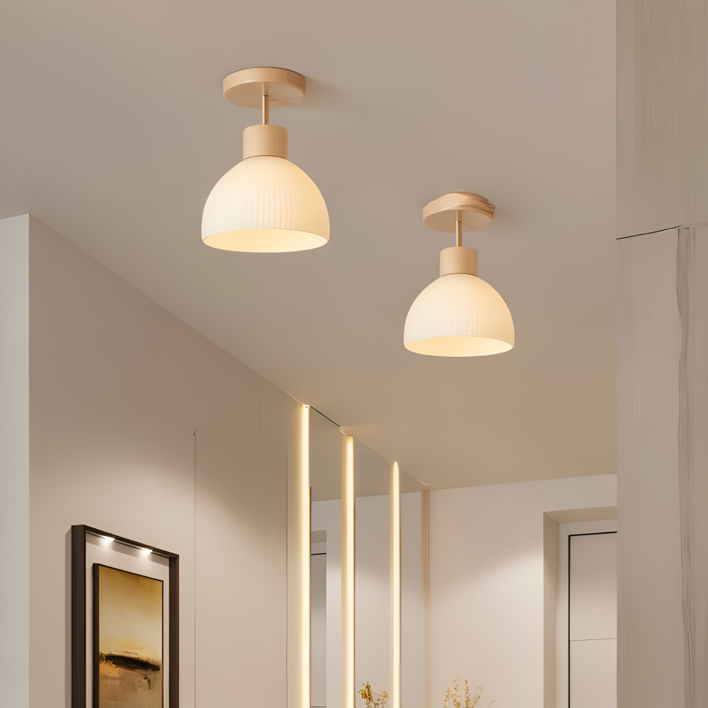 LjusAisle – Lampada da soffitto LED a righe nordica in vetro e legno