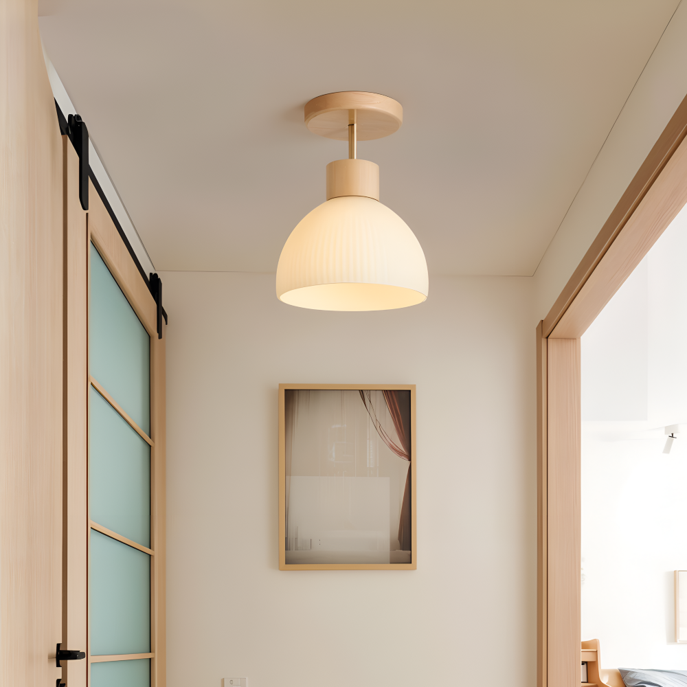 LjusAisle – Lampada da soffitto LED a righe nordica in vetro e legno