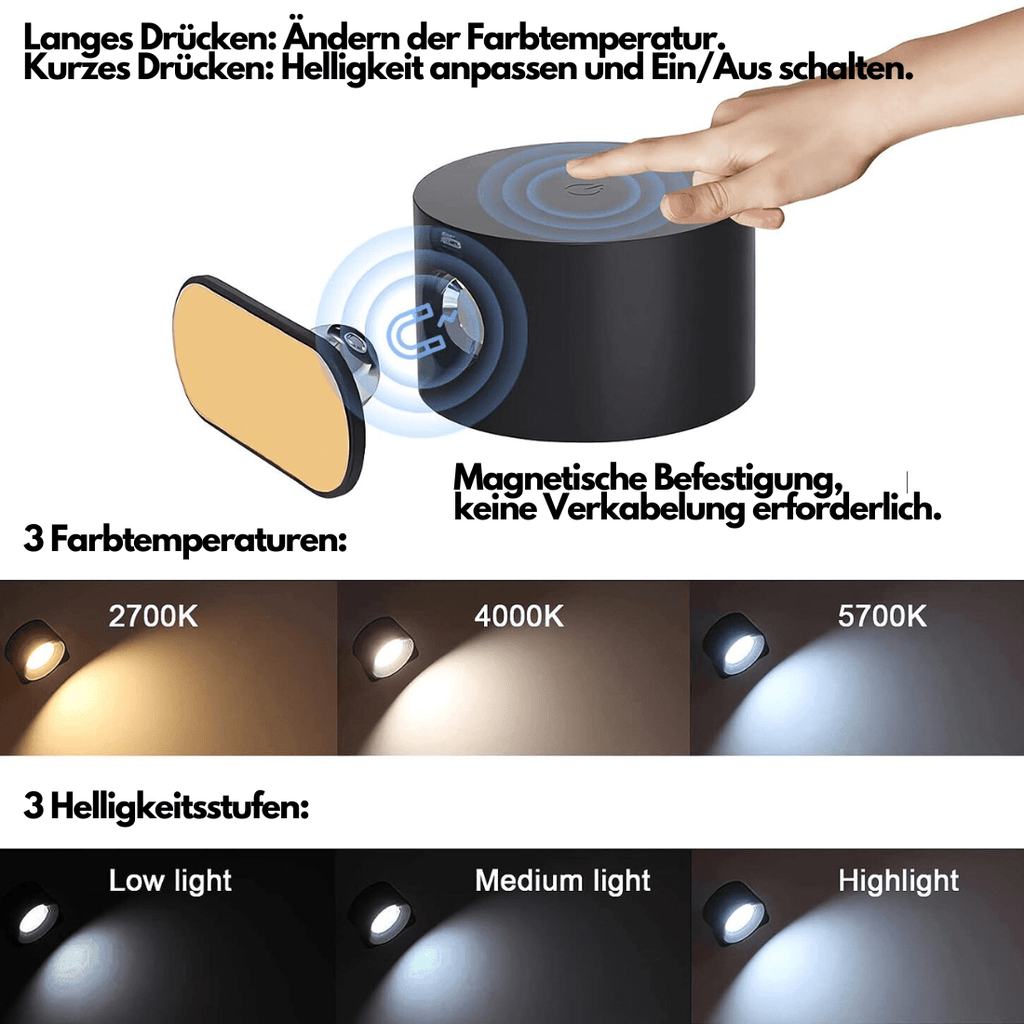 Lampada da Parete Wireless – Illuminazione LED Ricaricabile e Regolabile a 360°