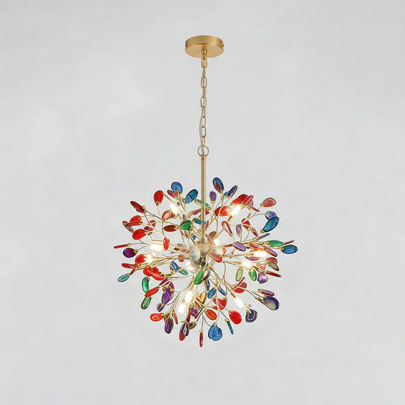Norivana | Lampadario in Agata Naturale con Struttura Dorata per Ambienti Eleganti