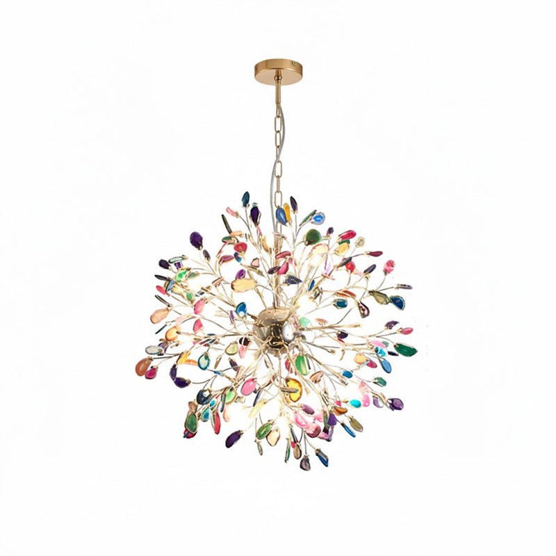 Norivana | Lampadario in Agata Naturale con Struttura Dorata per Ambienti Eleganti