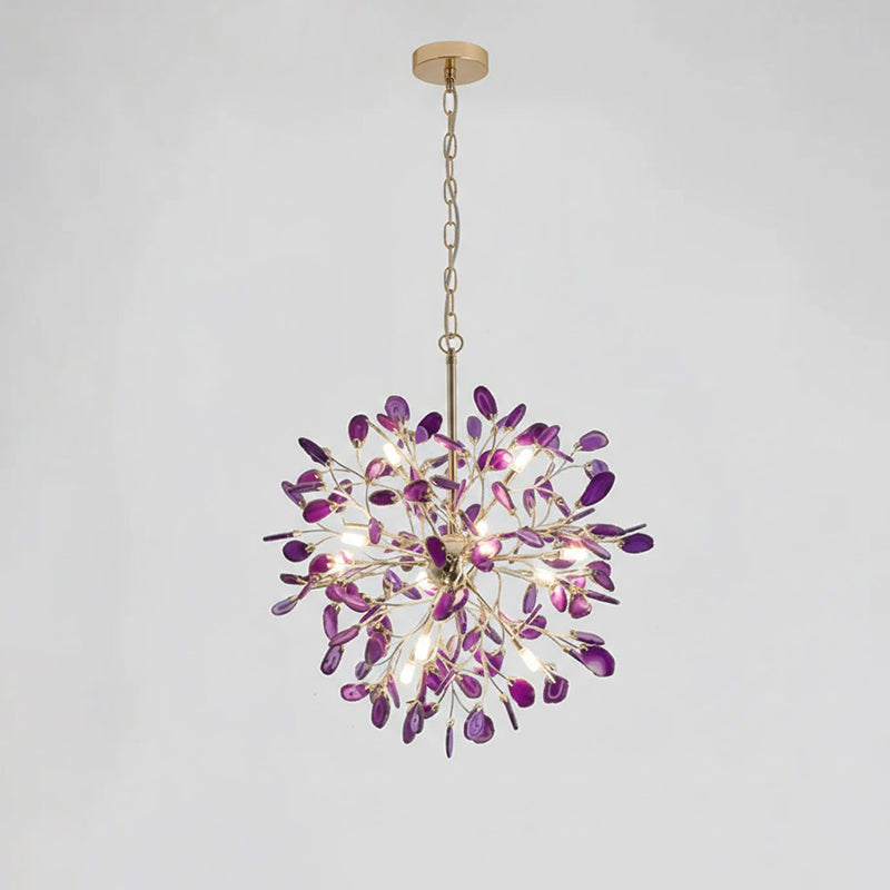 Norivana | Lampadario in Agata Naturale con Struttura Dorata per Ambienti Eleganti