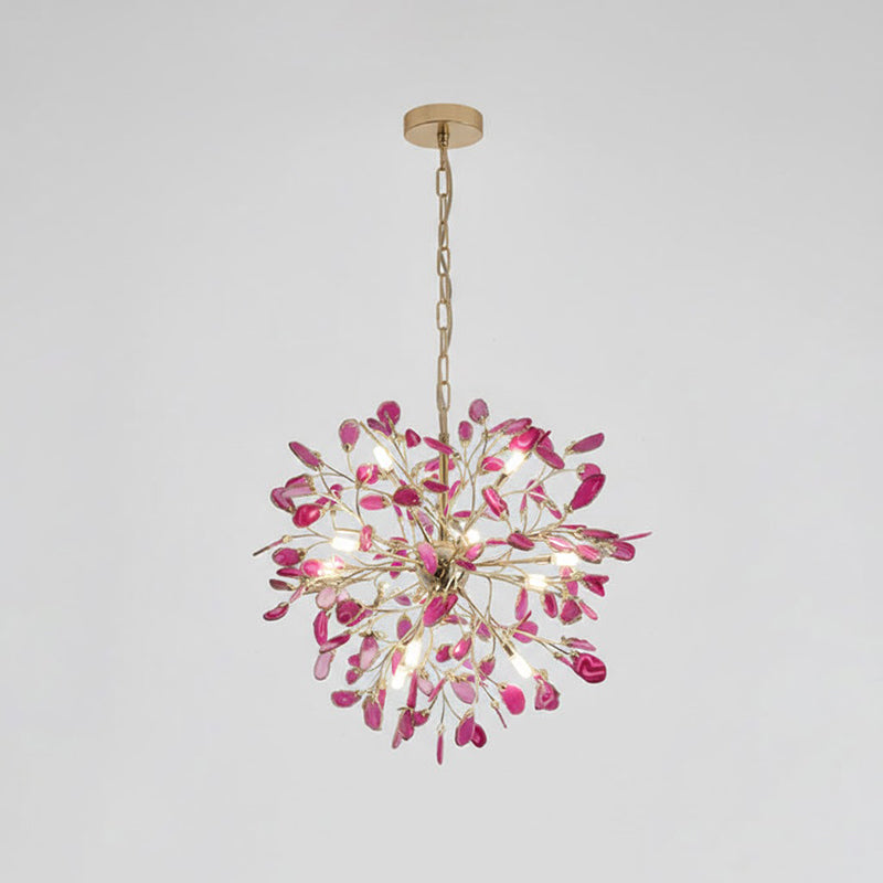 Norivana | Lampadario in Agata Naturale con Struttura Dorata per Ambienti Eleganti