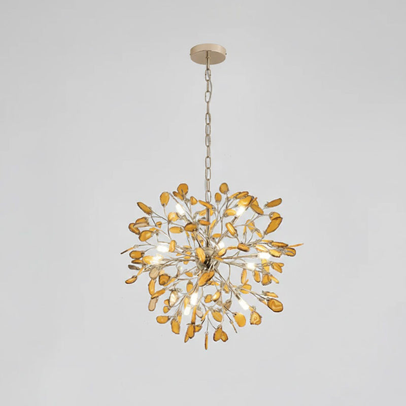 Norivana | Lampadario in Agata Naturale con Struttura Dorata per Ambienti Eleganti