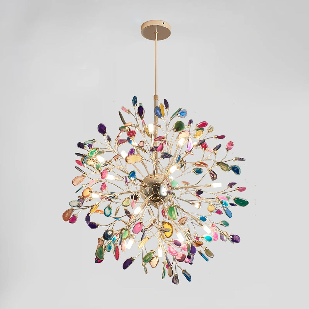 Norivana | Lampadario in Agata Naturale con Struttura Dorata per Ambienti Eleganti