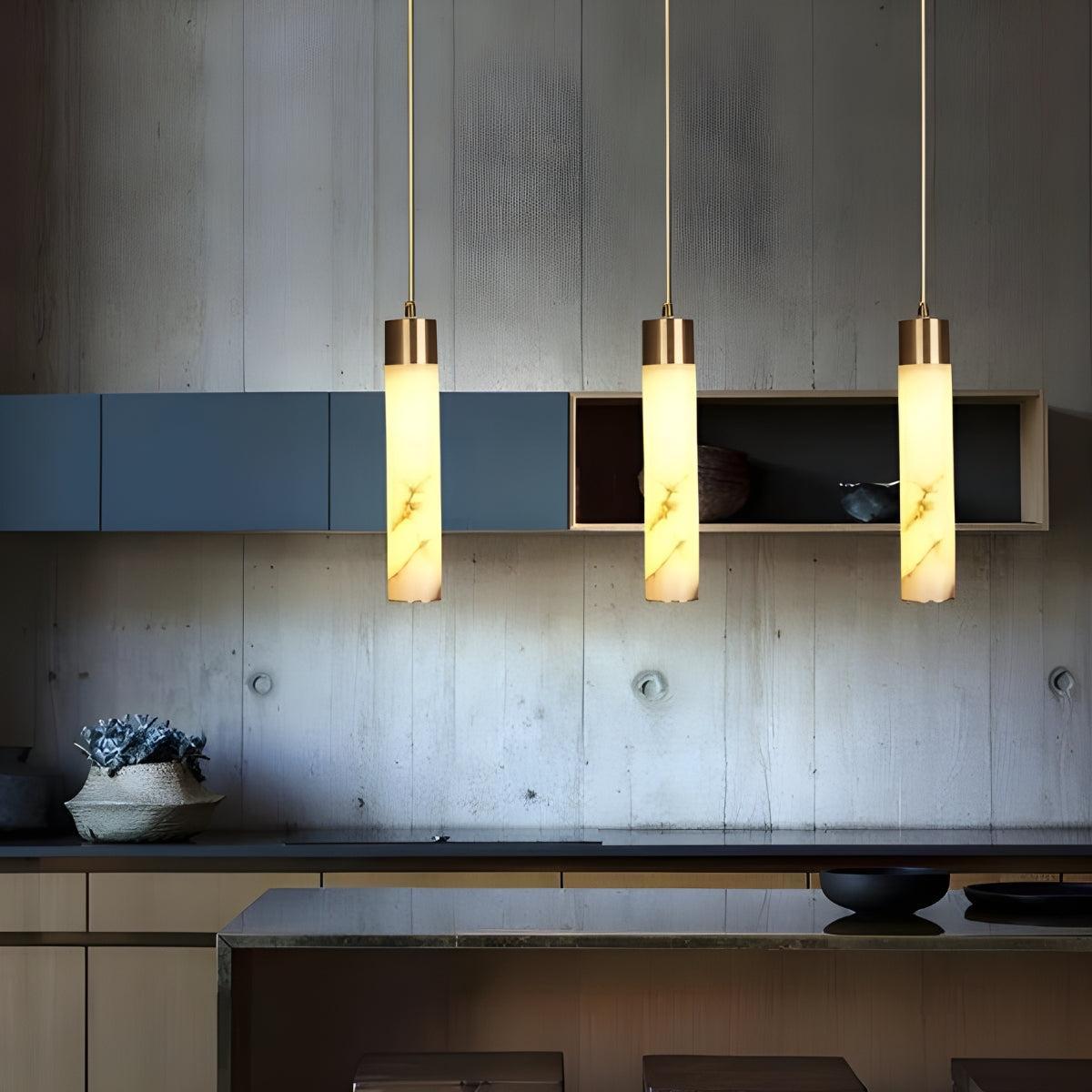 Lampada a Sospensione Moderna in Alabastro con Base in Ottone