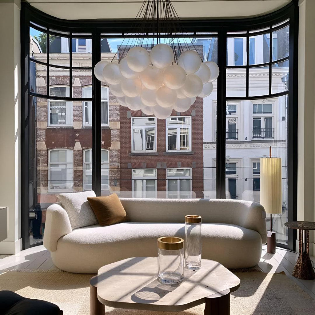 Candelabro Moderno a Bolle con Sfere di Vetro Satinato