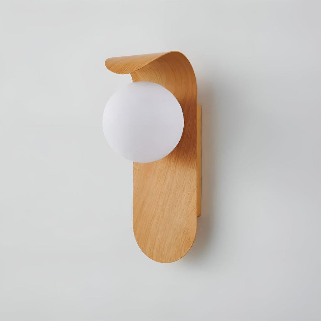 Applique da Parete Moderna in Legno Curvo con Globo Satinato